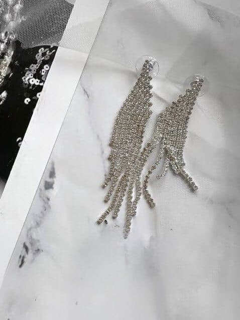 Серьги 1234 широкий каскад со стразами