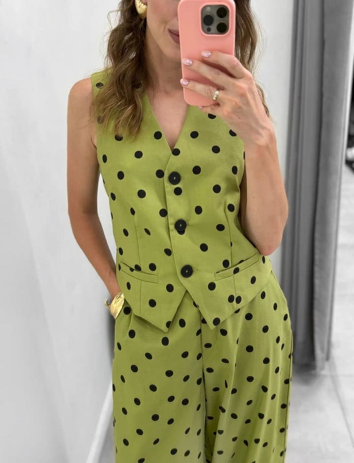 Костюм с брюками Be trendy 9534 с жилеткой в горох
